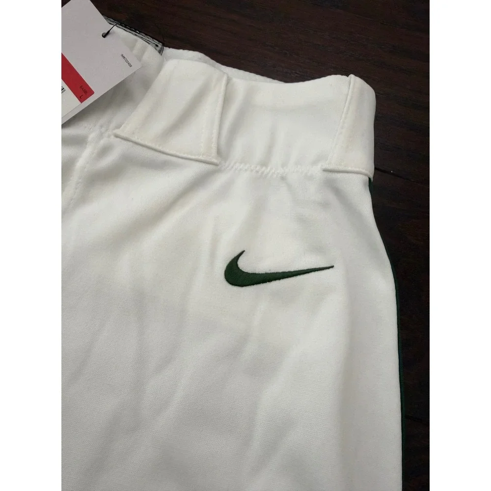 Nike Boys Large White Baseball Pants Green Stripe Team Engineered BQ6426-111 NWT